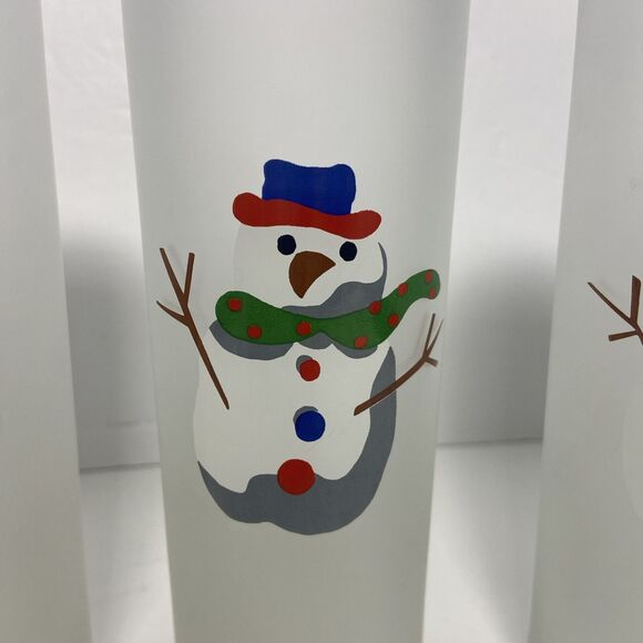 Set of Four Frosted Glass Tumblers with Snowman Design Festive Seasonal Bar ware - Picture 7 of 9